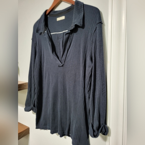 We The Free FP Annie Ribbed Collared Oversized Navy Blue Pullover Top Size Large - Picture 4 of 8
